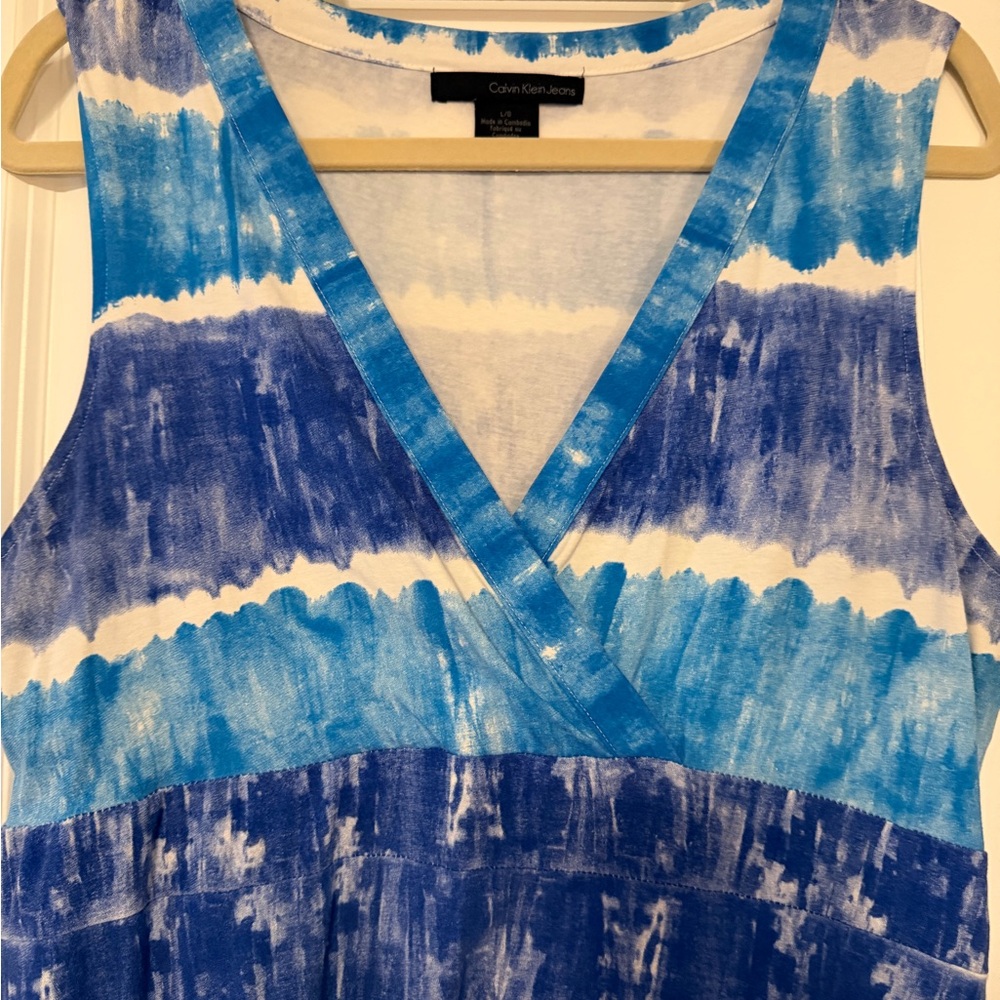 Calvin Klein Jeans Blue and White Tie-Dye Dress L - Picture 3 of 6